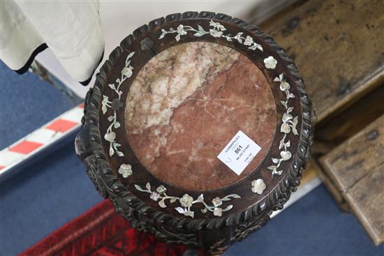 A late 19th century Chinese hardwood and mother of pearl inlaid stand, H.90cm